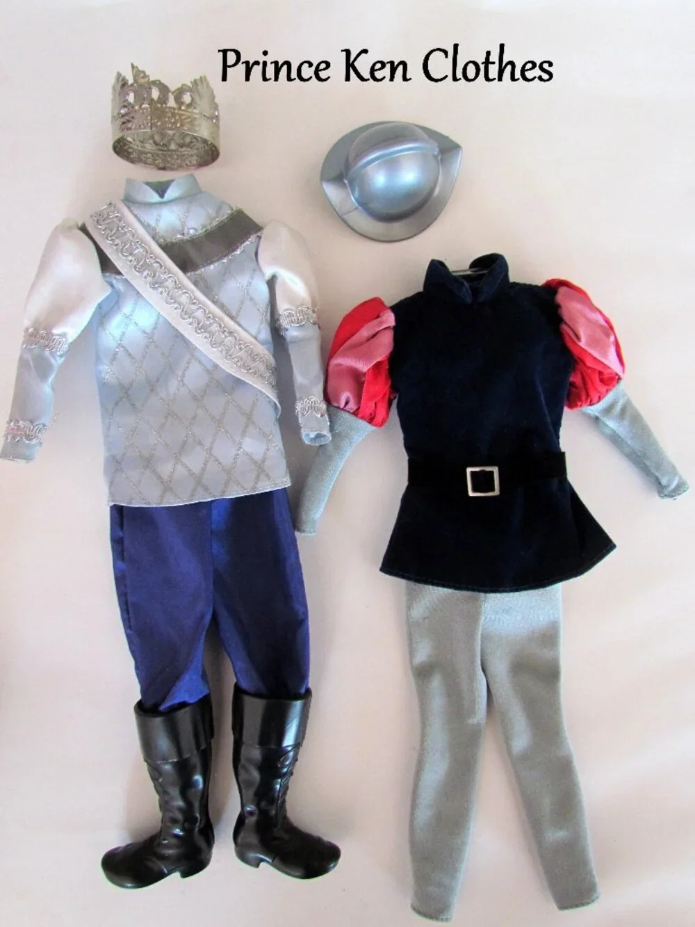 KEN PRINCE CLOTHES: CROWN, HELMET, BOOTS, 2 TUNIC OUTFITS for BARBIE BOYFRIENDS